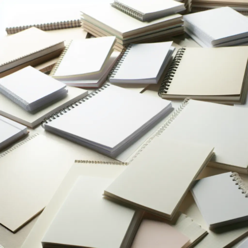 Különböző méretű és színű jegyzetfüzetek egymásra rakva