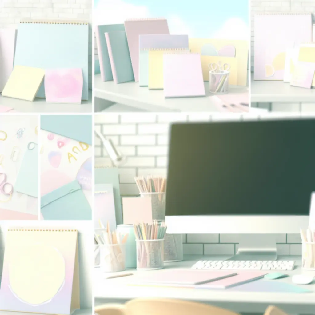 Válogatott papíráruk és jegyzetfüzetek esztétikus elrendezésben